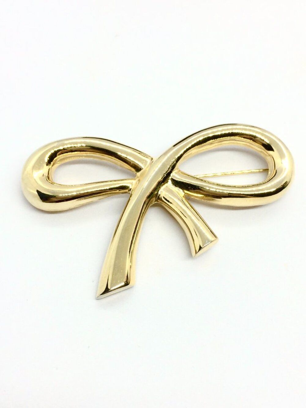 Vintage Bow Brooch Gold Tone Large Ribbon Statement Coquette Modernist Pin